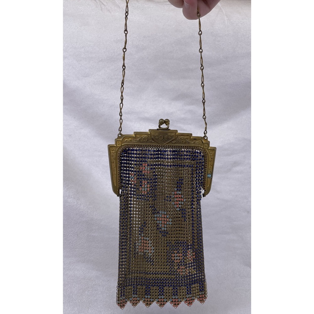 Antique Whiting & Davis Mesh Purse Navy Blue Art Deco Flapper Bag - Picture 14 of 14